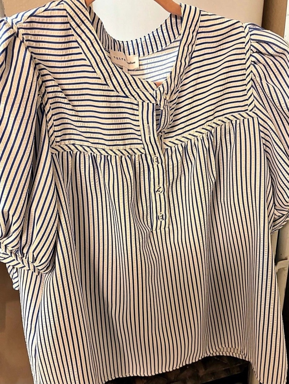 Entro Women's Blue & White Striped Blouse